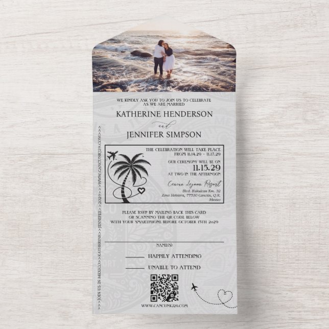 Lilac Mexico Passport Wedding All In One Einladung (Innen Boden)