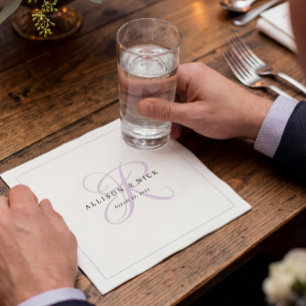Lilac Minimalistisch Monogram Wedding Serviette