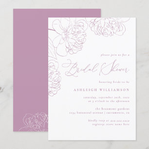 Lilac Minimalistisches handgezeichnet Peonies-Brau Einladung