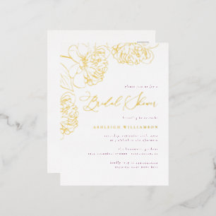 Lilac Minimalistisches handgezeichnet Peonies-Brau Folie Einladungspostkarte