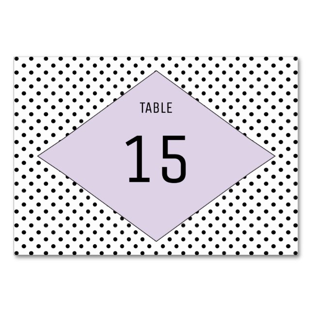 Lilac Modern Polka Dots Table Card Tischnummer (Vorderseite)