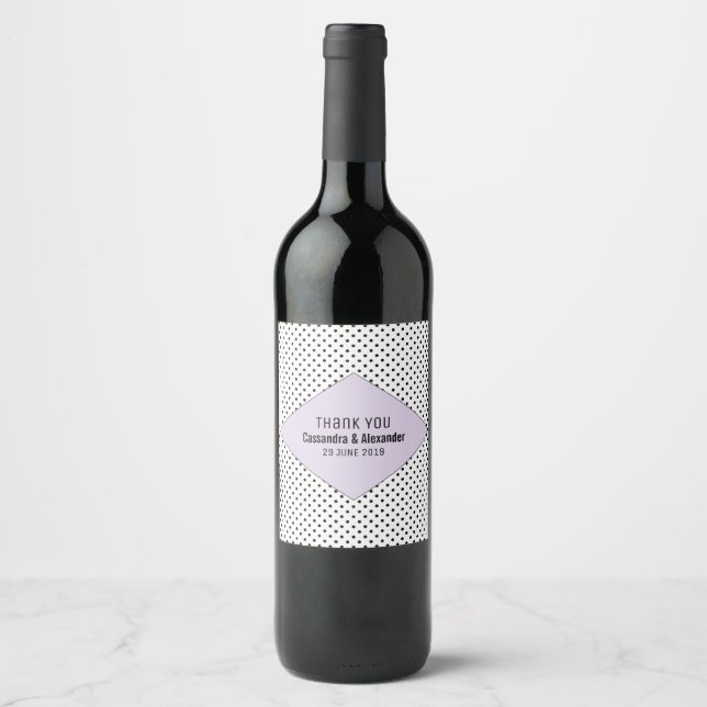 Lilac Modern Polka Dots Wedding Weinetikett (Vorderseite)