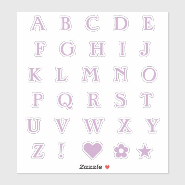 Lilac Monogram Text Letters Alphabet Heart Star Aufkleber (Blatt)