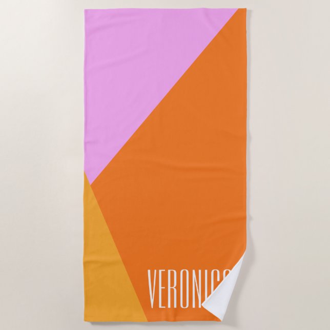 Lilac Orange und Yellow Geometric Art Personalisie Strandtuch (Vorderseite)