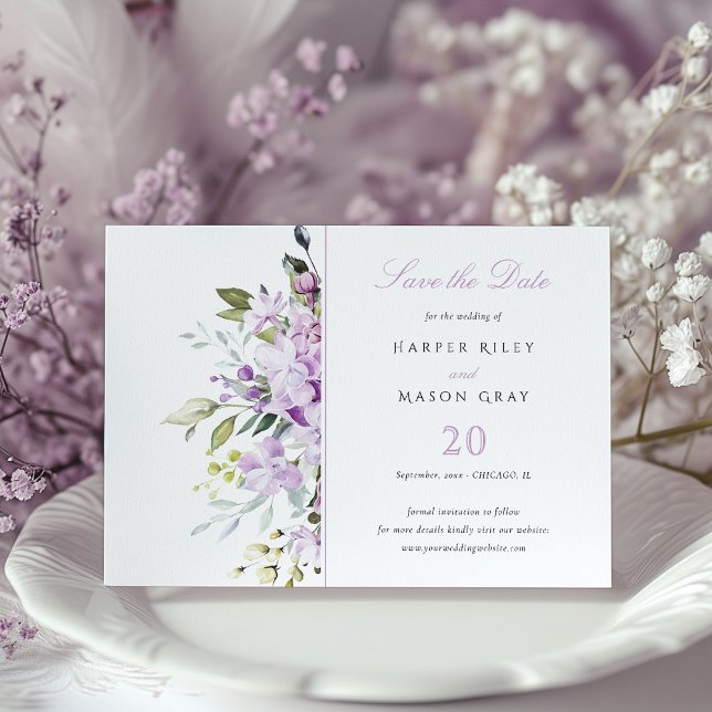 Lilac Pastel Floral Save the Date Einladungskarte (Von Creator hochgeladen)