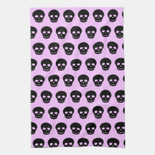 Lilac Pastel Goth Skulls Serviette de cuisine