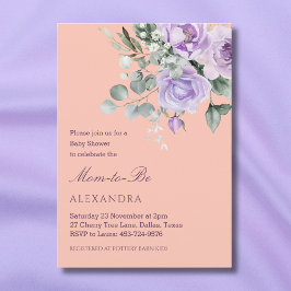 Lilac Peach Floral Peony Baby Shower Einladung