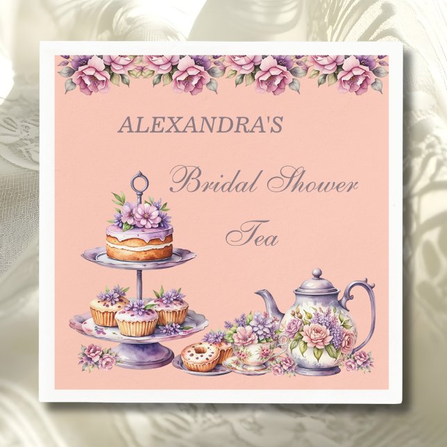 Lilac Peach Floral Tea Party Bridal Shower Serviette (Von Creator hochgeladen)