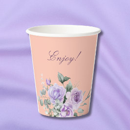 Lilac Peach Peony Floral Baby Shower Pappbecher