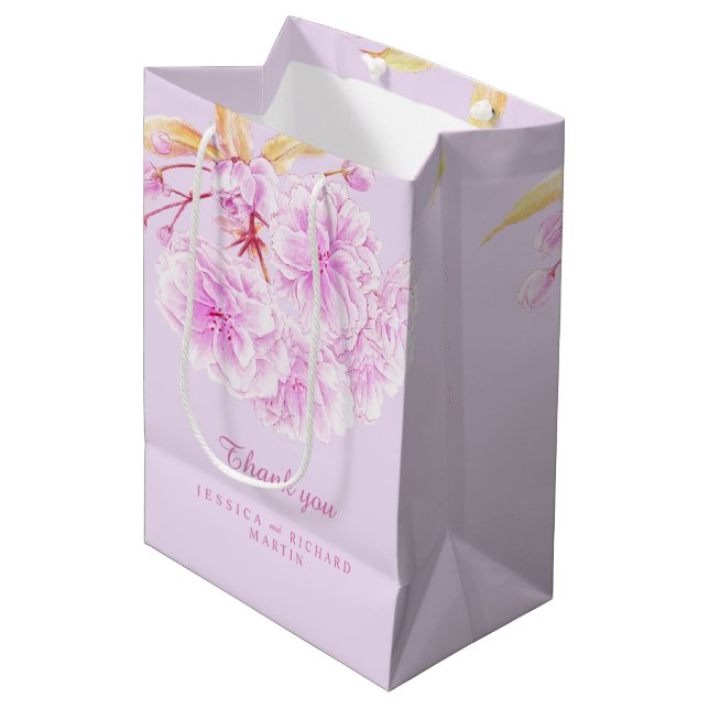 Lilac pink blüte Blume Kunst Hochzeit danke Mittlere Geschenktüte (Vorderseite Schrägansicht)