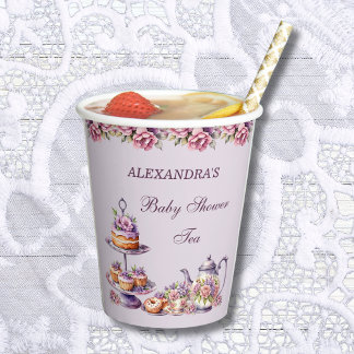 Lilac Pink Floral Tee Party Babydusche Pappbecher