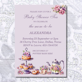 Lilac Pink Floral Whimsical Tea Baby Girl Dusche Einladung