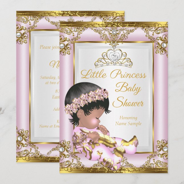 Lilac Pink Gold Princess Baby Dusche Einladung (Vorne/Hinten)