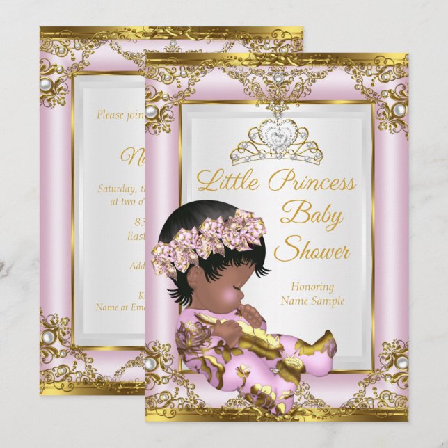 Lilac Pink Gold Princess Baby Dusche Ethnisch Einladung (Vorne/Hinten)
