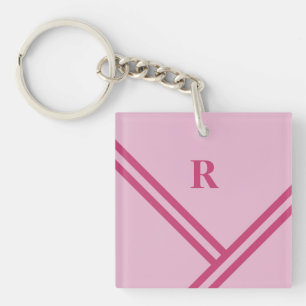 Lilac Pink Stripes Trending Colors Monogram Schlüsselanhänger
