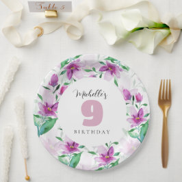 Lilac Pink Wasserfarbe Mit Monogramm Pappteller