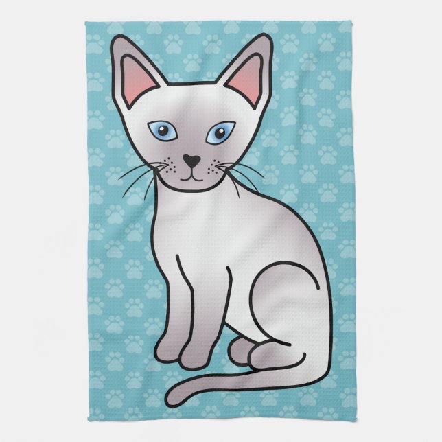 Lilac Point Siamese Rasse Cartoon Zeichnend Küchentuch (Vertikal)
