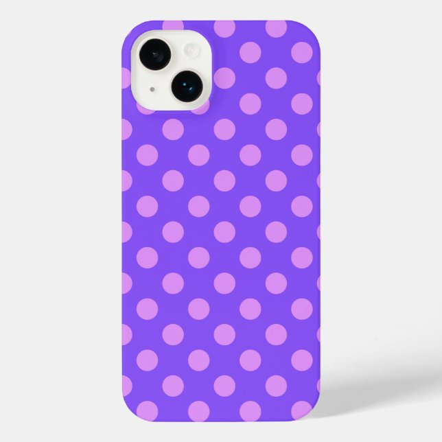 Lilac polka dots on periwinkle iPhone 14 plus hülle (Rückseite)