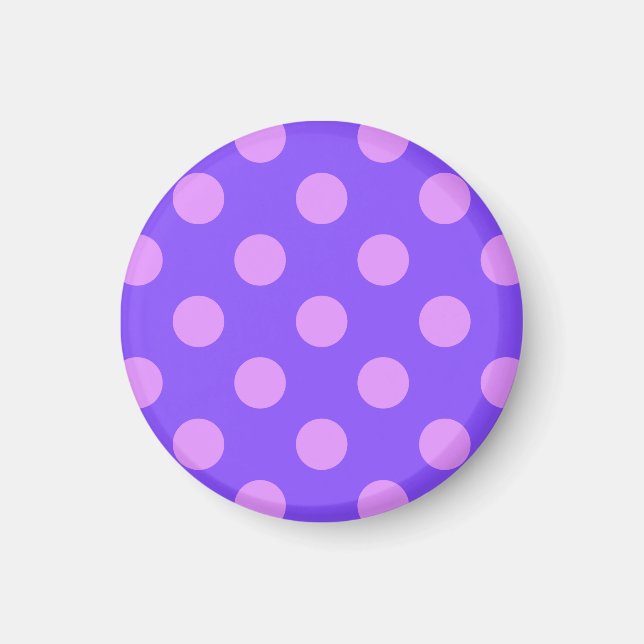 Lilac polka dots on periwinkle magnet (Vorne)