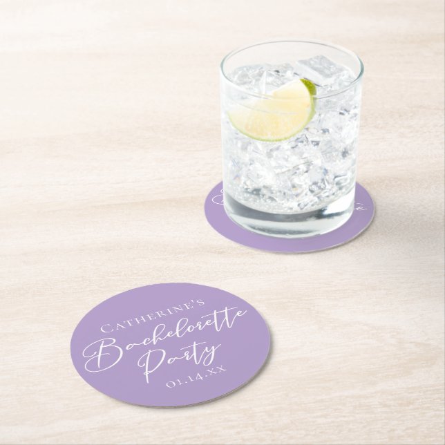 Lilac Purple Bachelorette Party Personalized Runder Pappuntersetzer (Vor Ort)