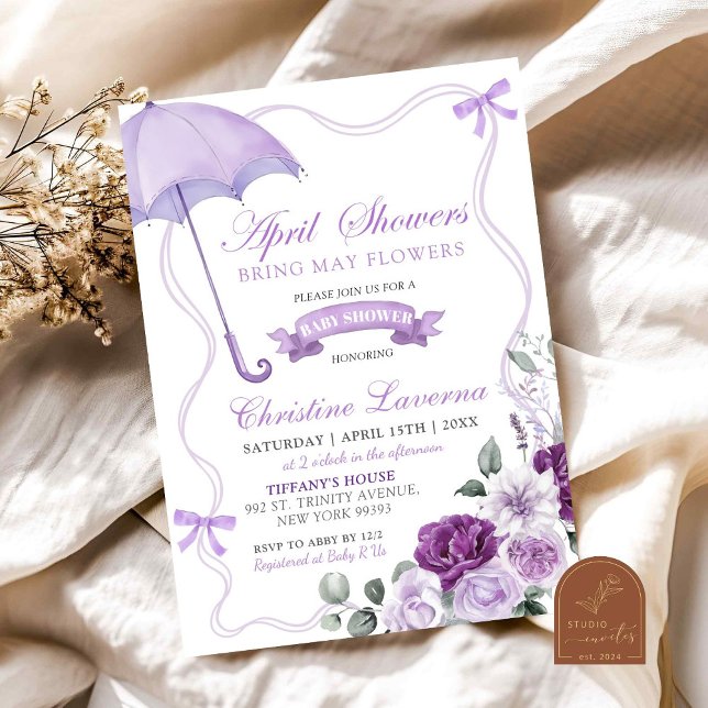 Lilac Purple Floral Avril Baby shower Invitation (Créateur téléchargé)