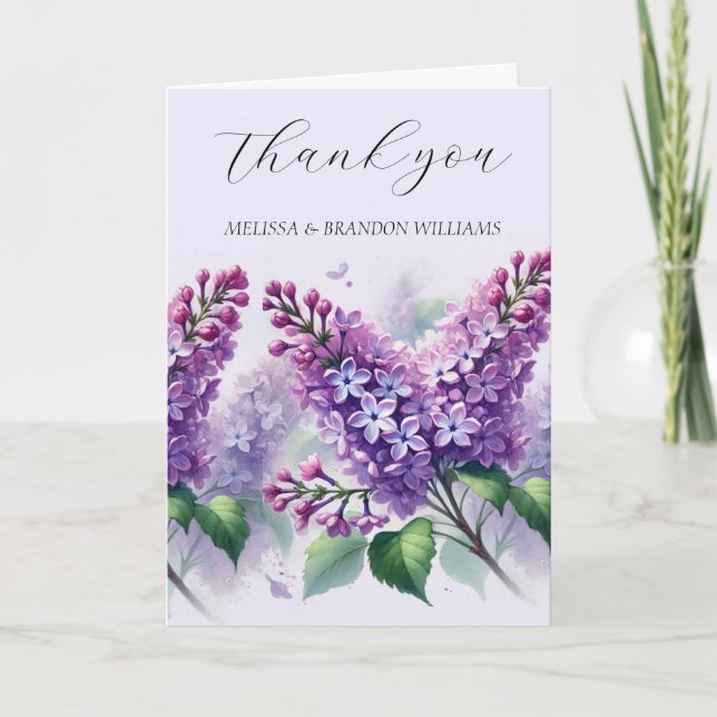 Lilac Purple Floral Élégant Merci de mariage (Devant)