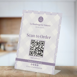 Lilac Purple Gingham Bakery QR Scan to Order Sockelschild