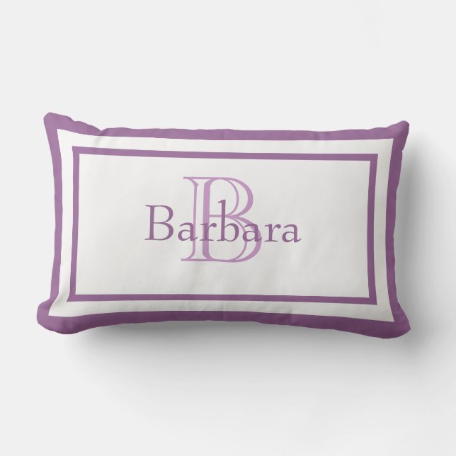 Lilac Purple/ Monogramme blanc Nom Coussin de cons (Recto)
