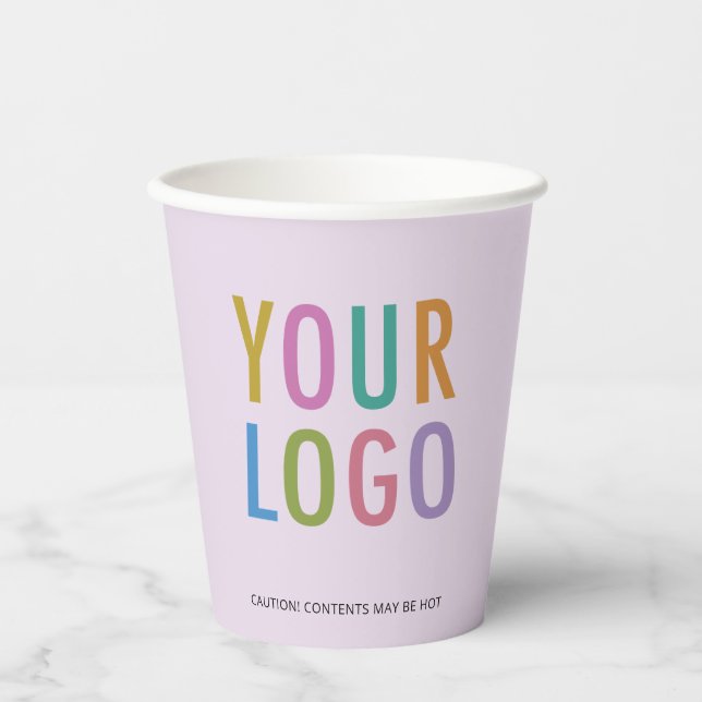 Lilac Purple Paper Cups Custom Business Logo 8 oz Pappbecher (Vorderseite)