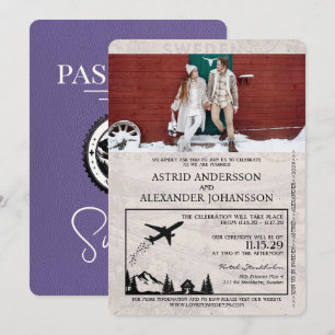 Lilac Purple Suède Faire-part de mariage de passep