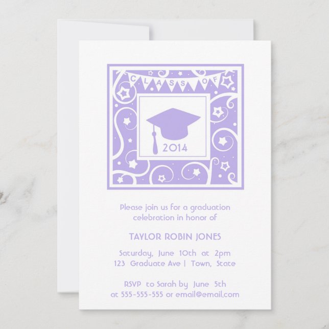 Lilac Purple Swirls Invitation de graduation pour  (Devant)