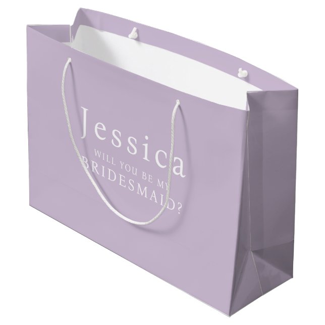 Lilac Purple Will You Be My Bridesmaid Proposal Große Geschenktüte (Rückseite Schrägansicht)