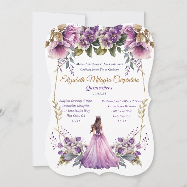 Lilac Quinceañera Invitation (Devant)