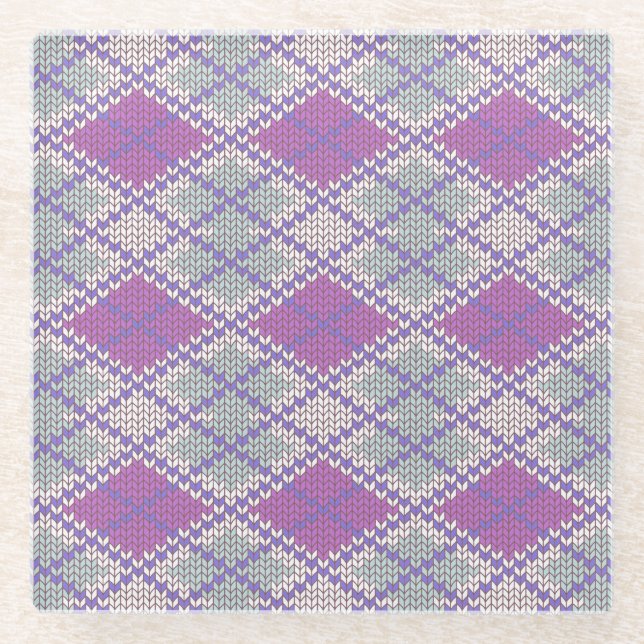 LILAC RAUTE STRICK Glass Drink Untersetzer (Vorderseite)