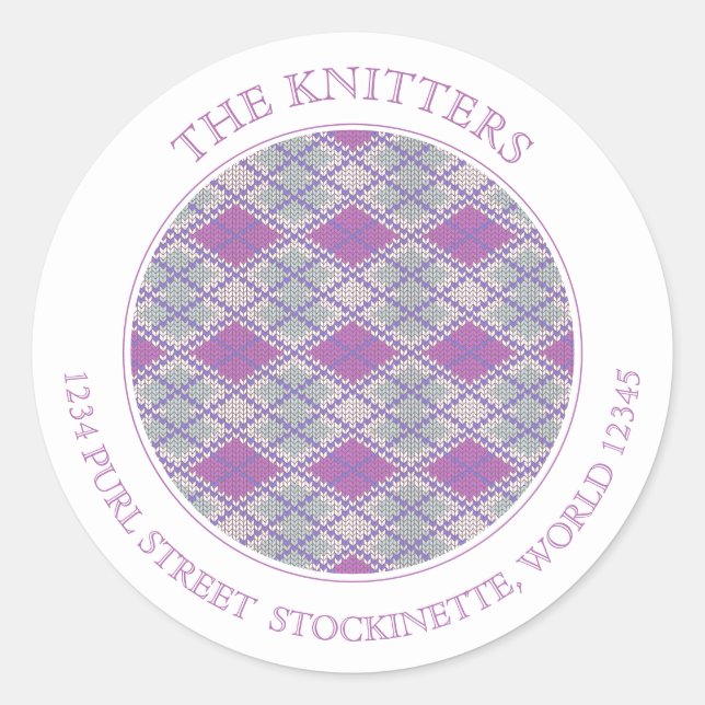 LILAC RAUTE STRICK Große Round-Address-Labels Runder Aufkleber (Vorderseite)