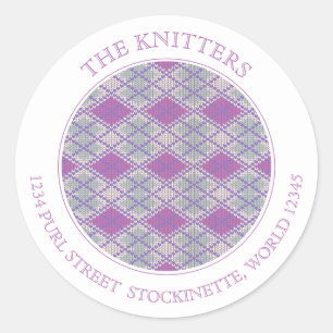 LILAC RAUTE STRICK Große Round-Address-Labels Runder Aufkleber