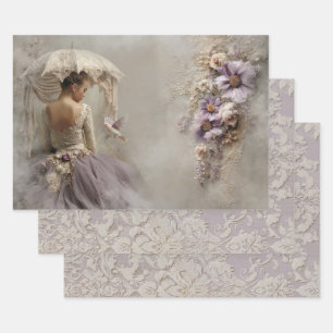 Lilac Reverie Ballerina & geprägter Damast-Hinterg Geschenkpapier Set