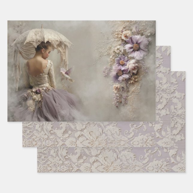 Lilac Reverie Ballerina & Raised Damask Background Geschenkpapier Set (Set)