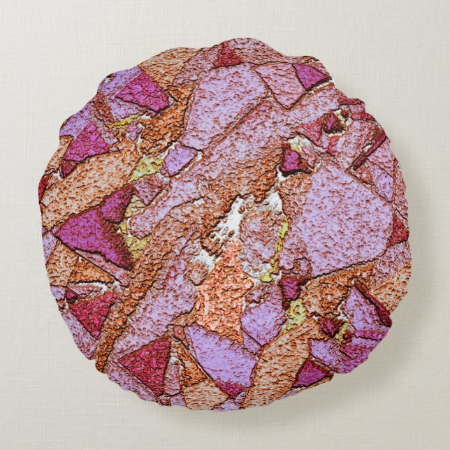 Lilac rosa bemalter Vulkangestein zeichnend Rundes Kissen (Rückseite)
