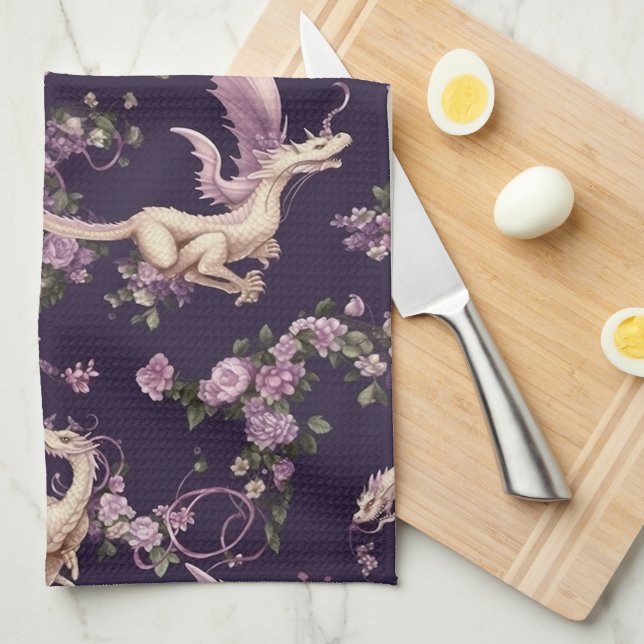 Lilac, Rose et Dragons blancs Serviettes de cuisin (Quart Plié)