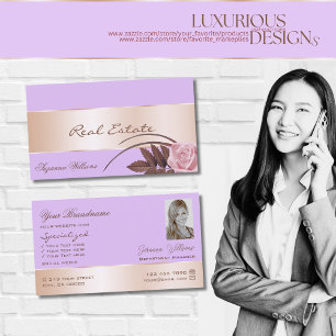 Lilac Rose Goldenes Dekor Schöne Blume mit Foto Visitenkarte