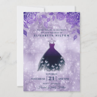 Lilac Rose Modernes Schmetterlingskleid 16 . Gebur Einladung