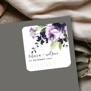 LILAC ROSE PEONY FLORAL LIEBE UND DANKE WEDEN QUADRATISCHER AUFKLEBER
