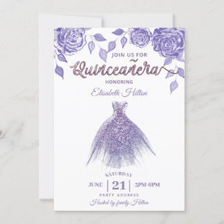 Lilac Rose romantisches Glitzer Kleid Quinceañera Einladung