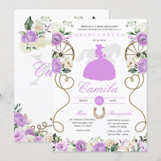 Lilac Rose Western Mariachi Charro Quinceañera Einladung