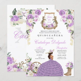 Lilac Rose Western Mariachi Charro Quinceañera Einladung