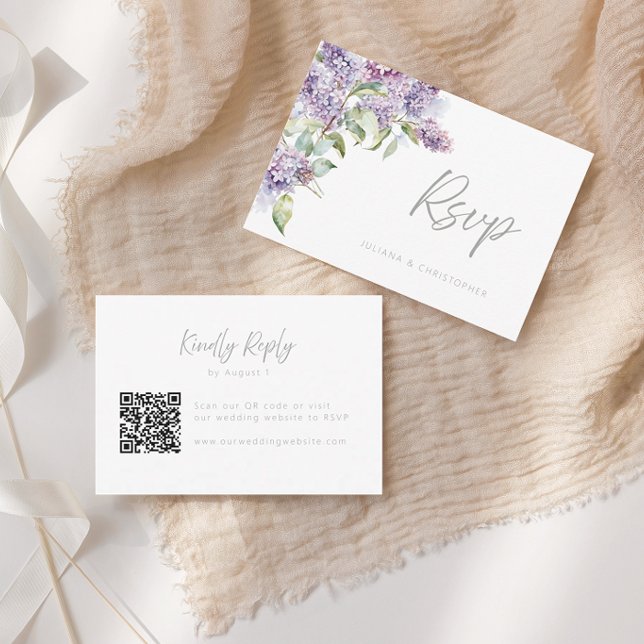Lilac & Sage Floral QR Code Wedding RSVP Card Dankeskarte (Von Creator hochgeladen)