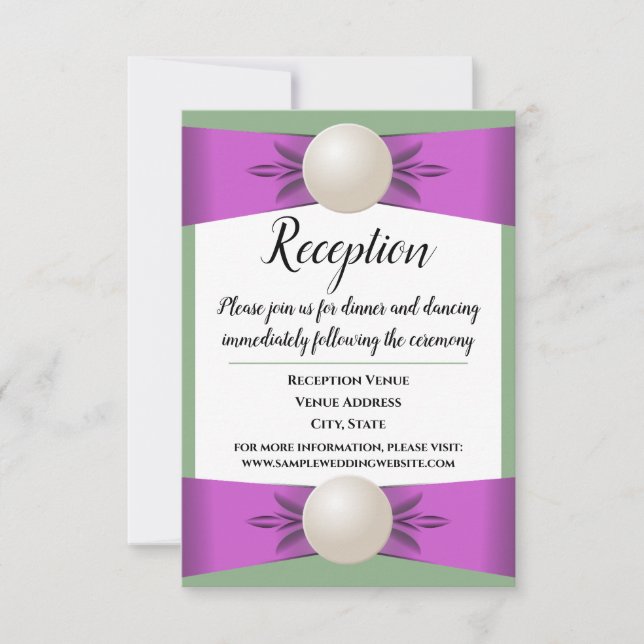 Lilac & Sage Green Pearl Ribbon Hochzeitsempfang Einladung (Vorderseite)