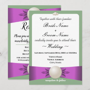 Lilac & Sage Pearl Ribbon Hochzeitsempfang Einladung