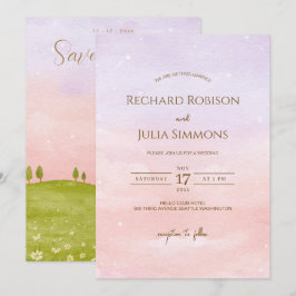 LILAC Save the Date Einladung / Aquarellfarbe Rosa